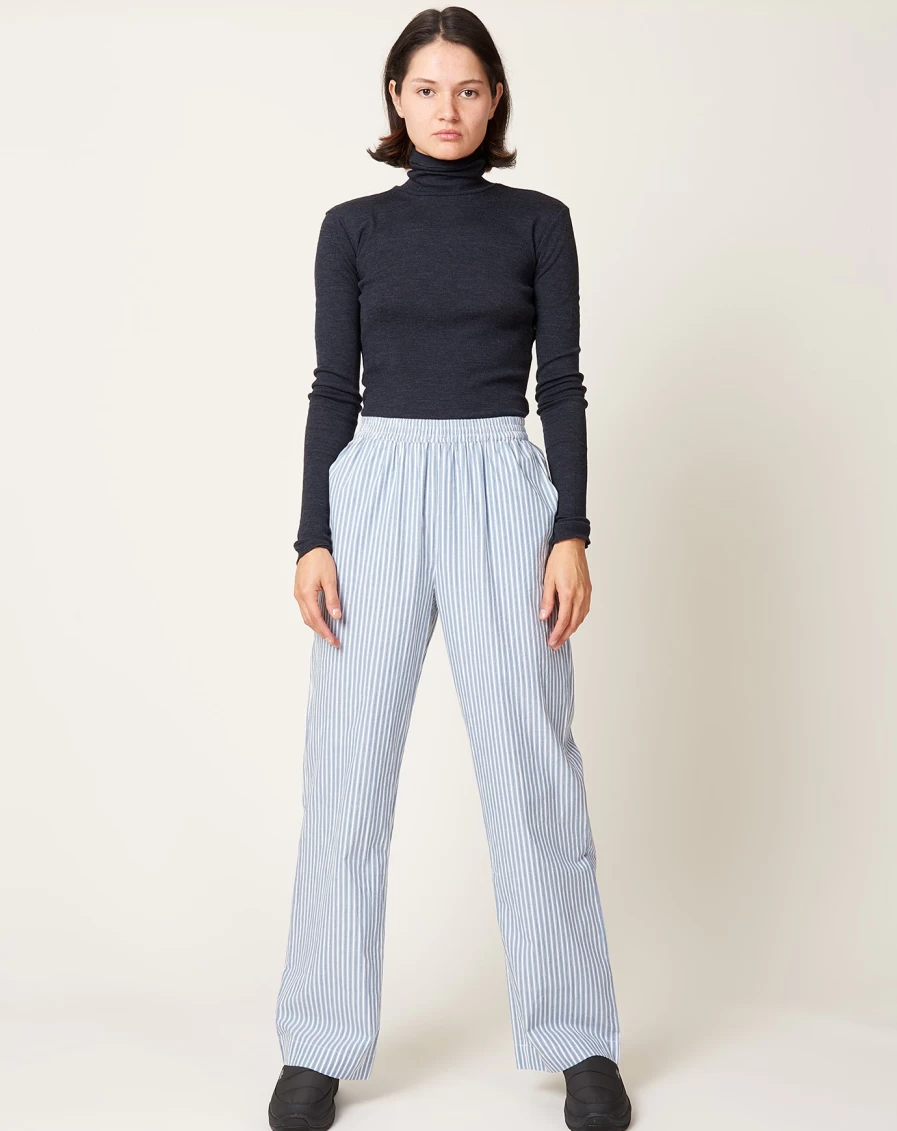 "Skall Studio Claudia Blue Stripe Pants – Sustainable Cotton Trousers"