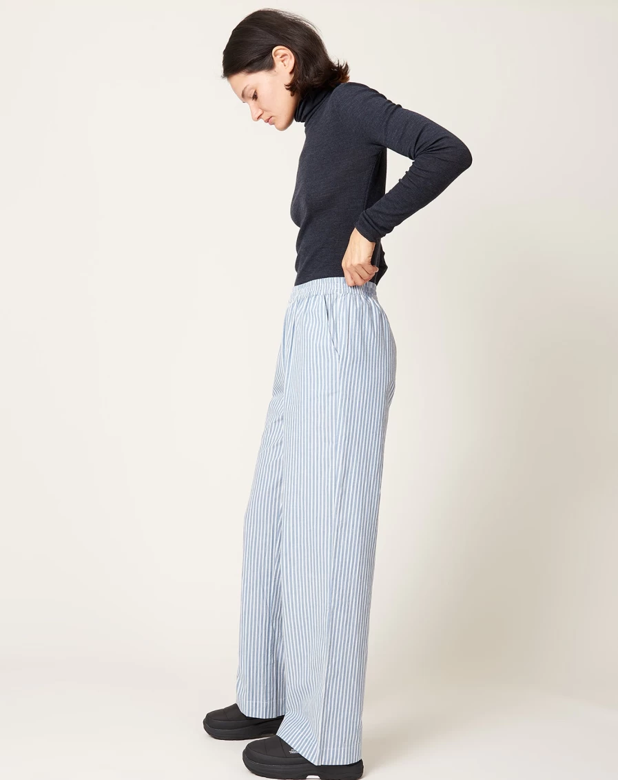 "Skall Studio Claudia Blue Stripe Pants – Sustainable Cotton Trousers"