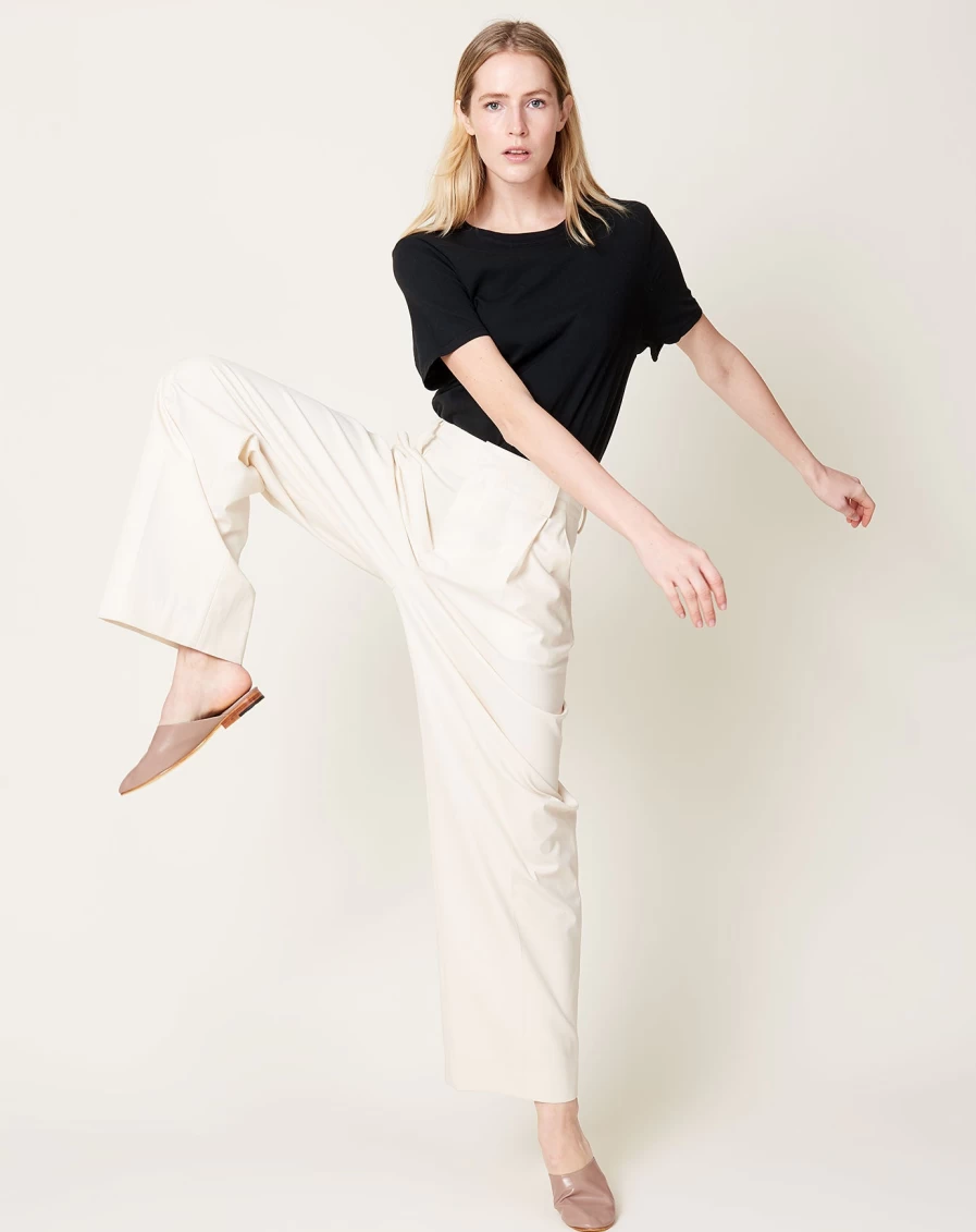 Maria McManus Ivory Mid Rise Pleated Front Trousers for Women
