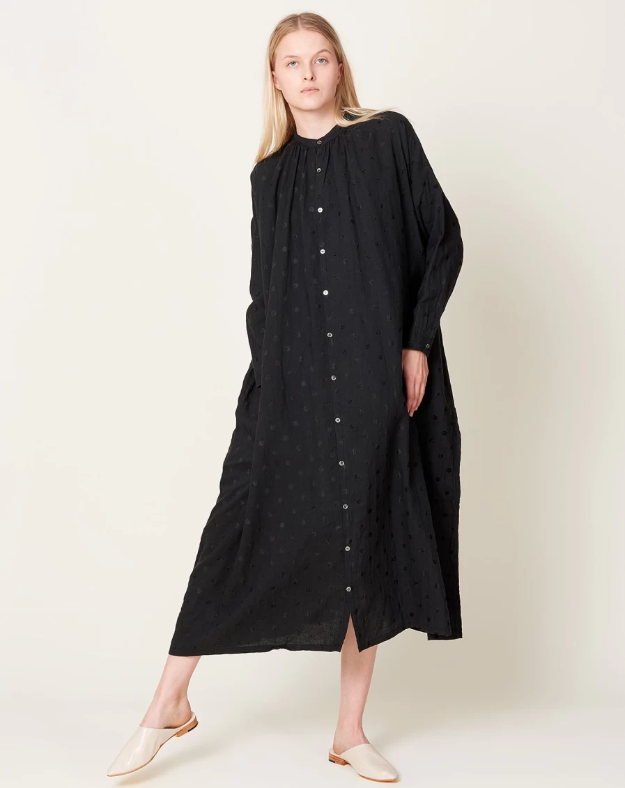 "Ichi Antiquits Azumadaki Black Ramie Flocky Dot Dress – Vintage Style Dress"