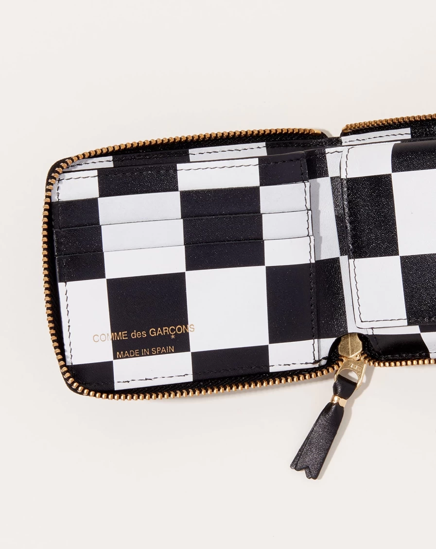 Comme des Garçons Classic Black Check Print Full Zip Around Wallet
