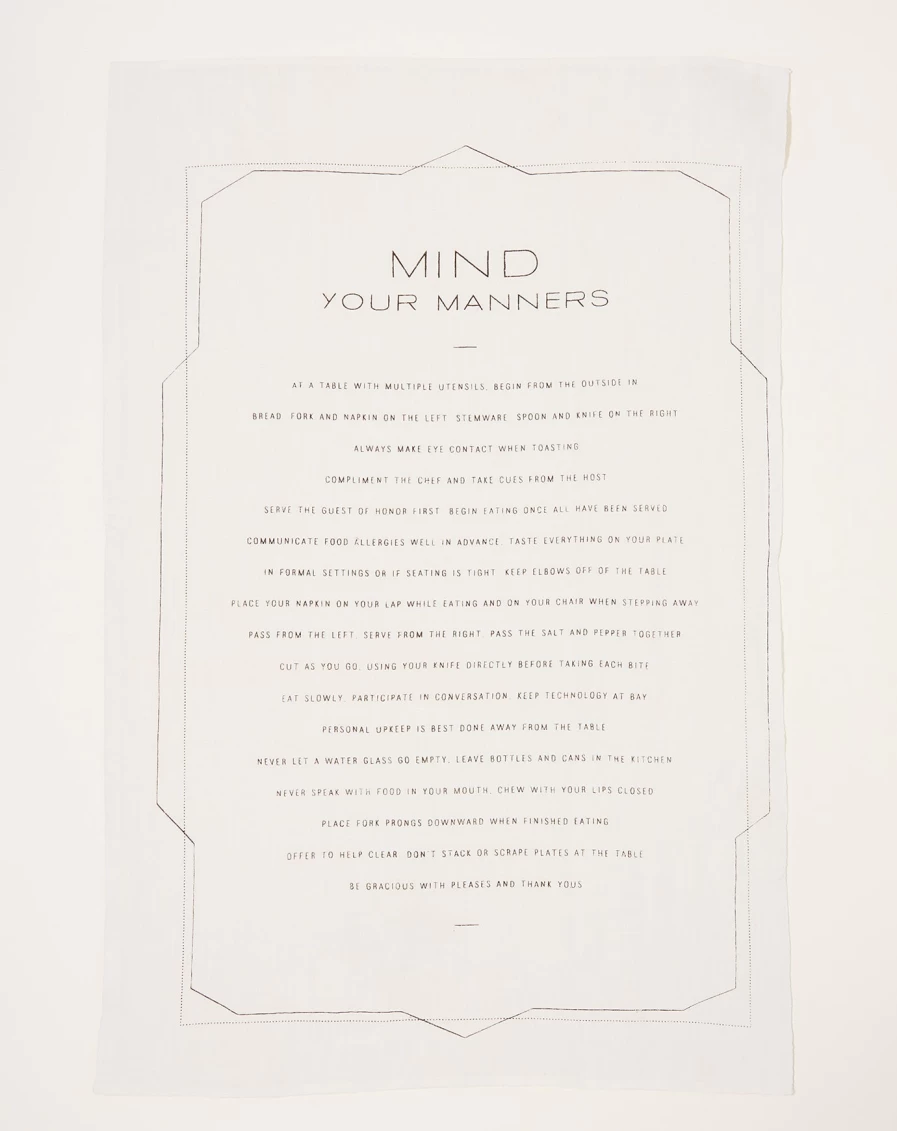 "Sir Madam Mind Your Manners Tea Towel - Premium Kitchen Towel for Elegant Dining"