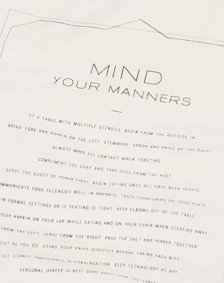 "Sir Madam Mind Your Manners Tea Towel - Premium Kitchen Towel for Elegant Dining"