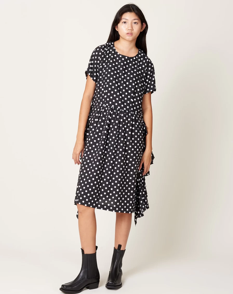 "Comme des Garçons Black & White Polka Dot Dress - Broad Dots Design"