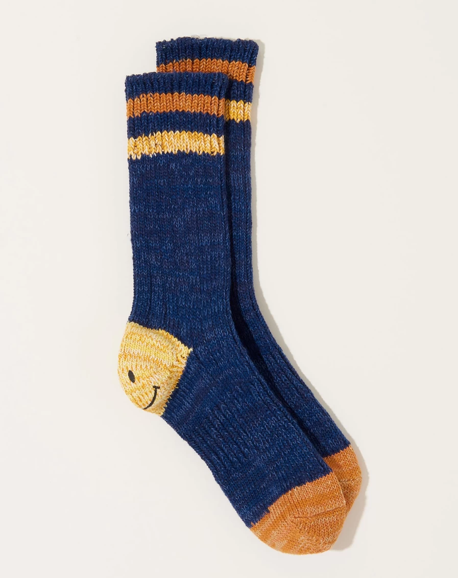 Kapital Navy Ivy Smile Socks - 60 Yarns Gandrelle Design Comfortable Footwear