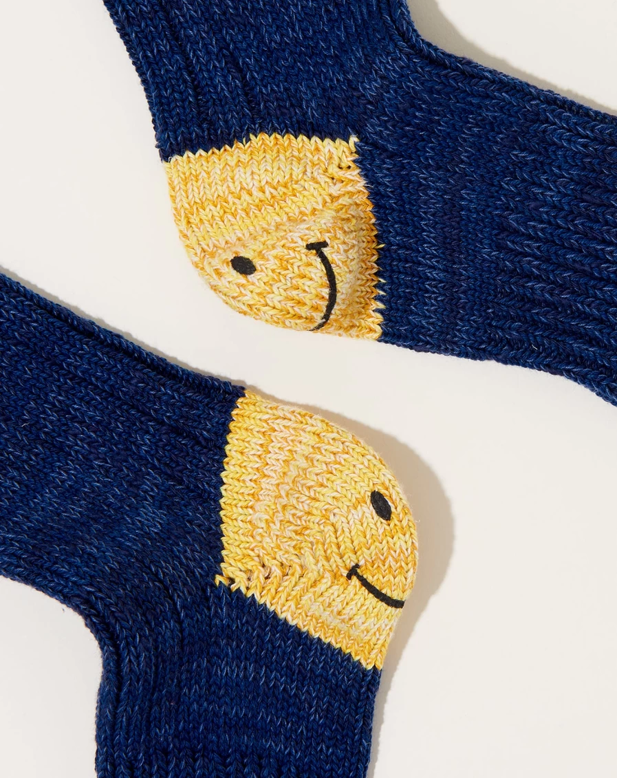 Kapital Navy Ivy Smile Socks - 60 Yarns Gandrelle Design Comfortable Footwear
