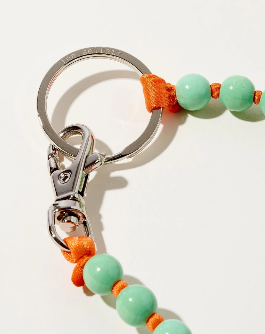 Ina Seifart Pastel Green and Orange Long Keyholder with Pearls