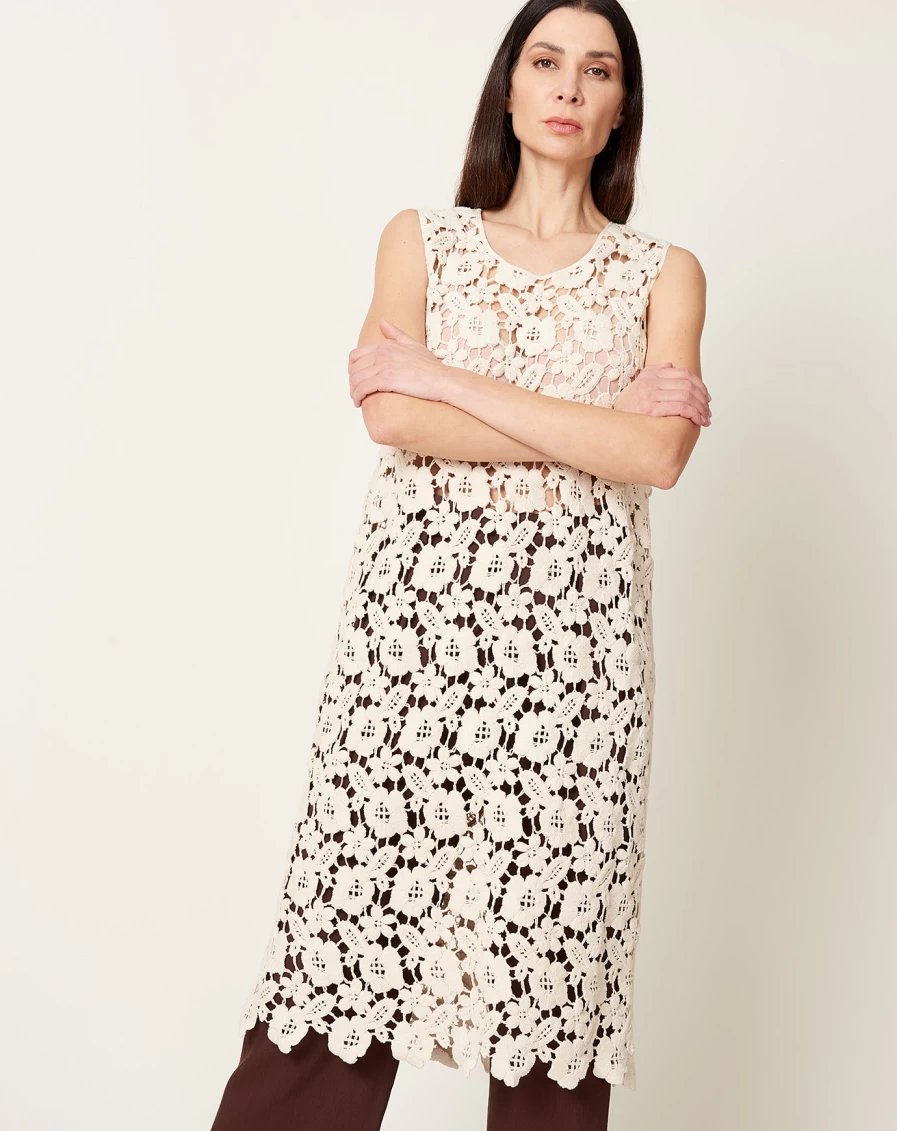 Caron Callahan Lori Cotton Dress with Floral Lace Detail - Women's Boho Chic Summer Dress