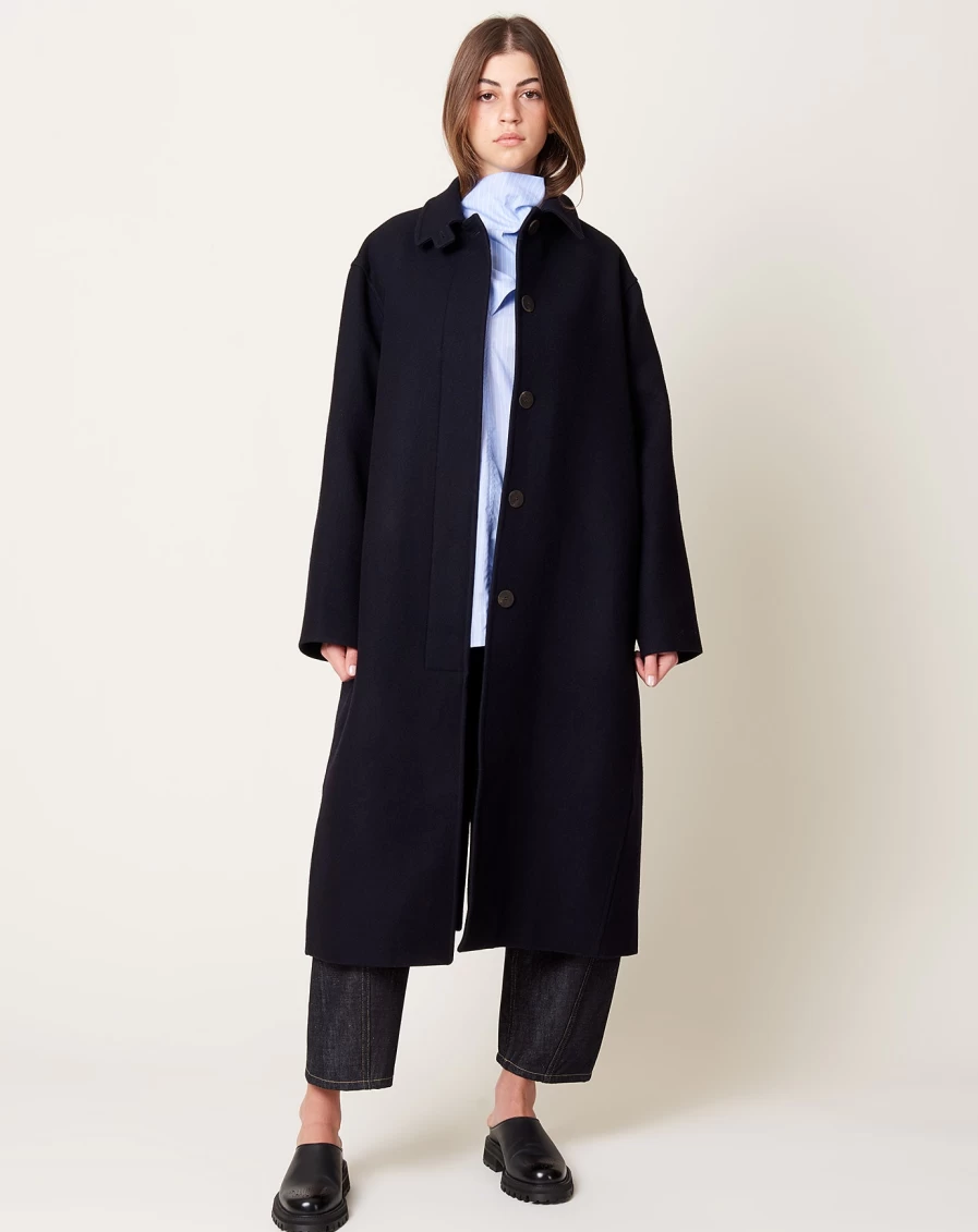 Studio Nicholson Ria Coat - Dark Navy Wool Blend Women's Trench Coat
