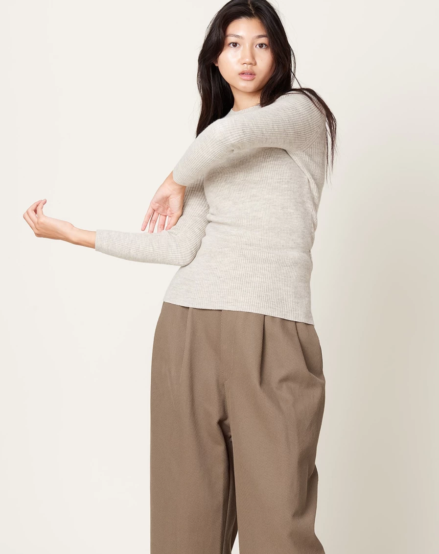 Lauren Manoogian Ribbed 3/4 Sleeve Crewneck Sweater in Carrara - Soft Knit Women's Pullover