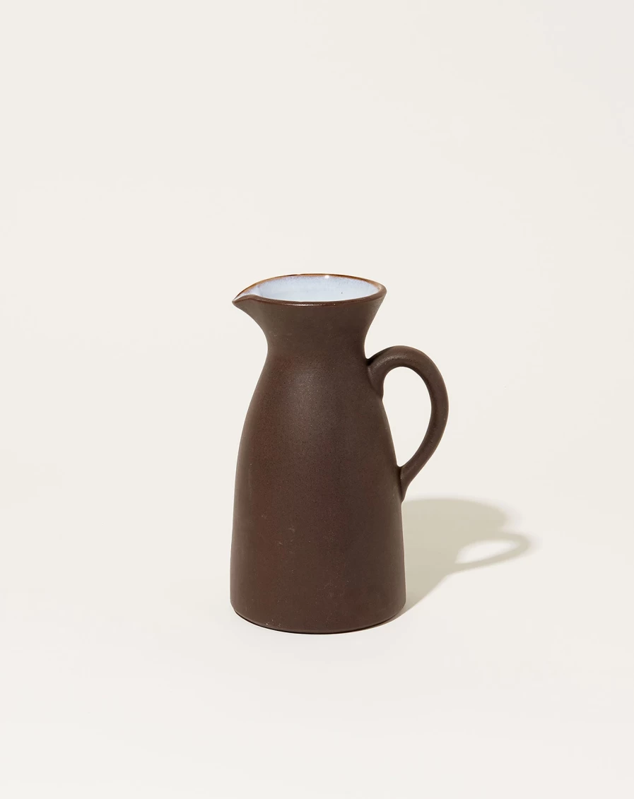 Vintage Matte Brown Ceramic Pitcher - Handcrafted Stoneware Jug for Water & Milk - Rustic Farmhouse Tableware