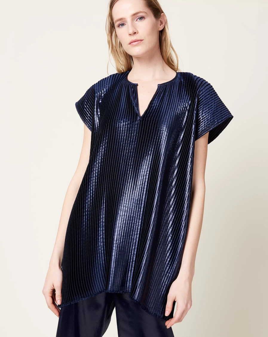 Zero + Maria Cornejo Plisse Rae Poncho - Ink Jet Color, Stylish Womenswear Cover-Up