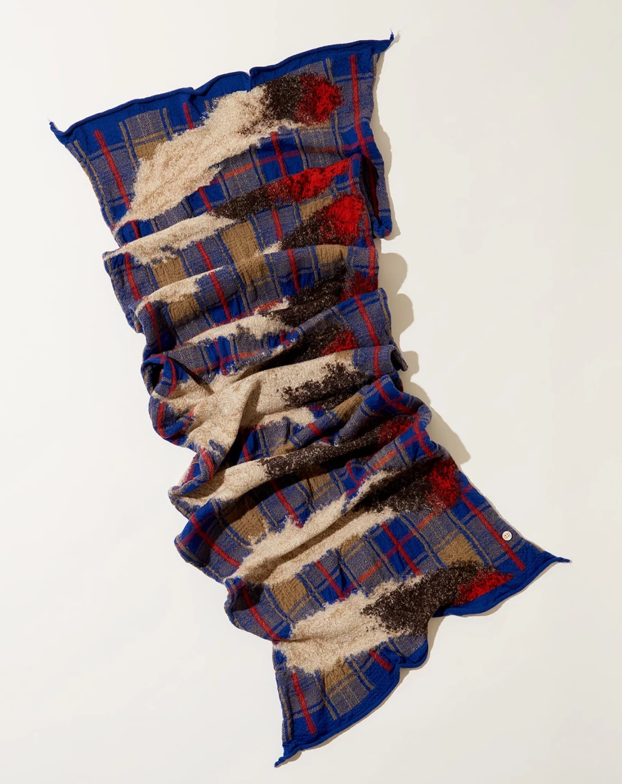 Kapital Blue Feather Tartan Scarf - Vintage Plaid Wool Wrap