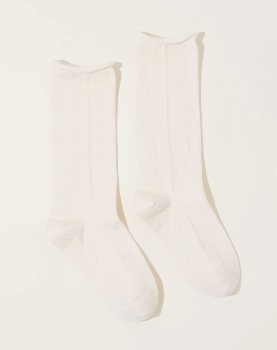 Nishiguchi Kutsushita Premium White Cashmere Cotton Blend Socks for Men & Women
