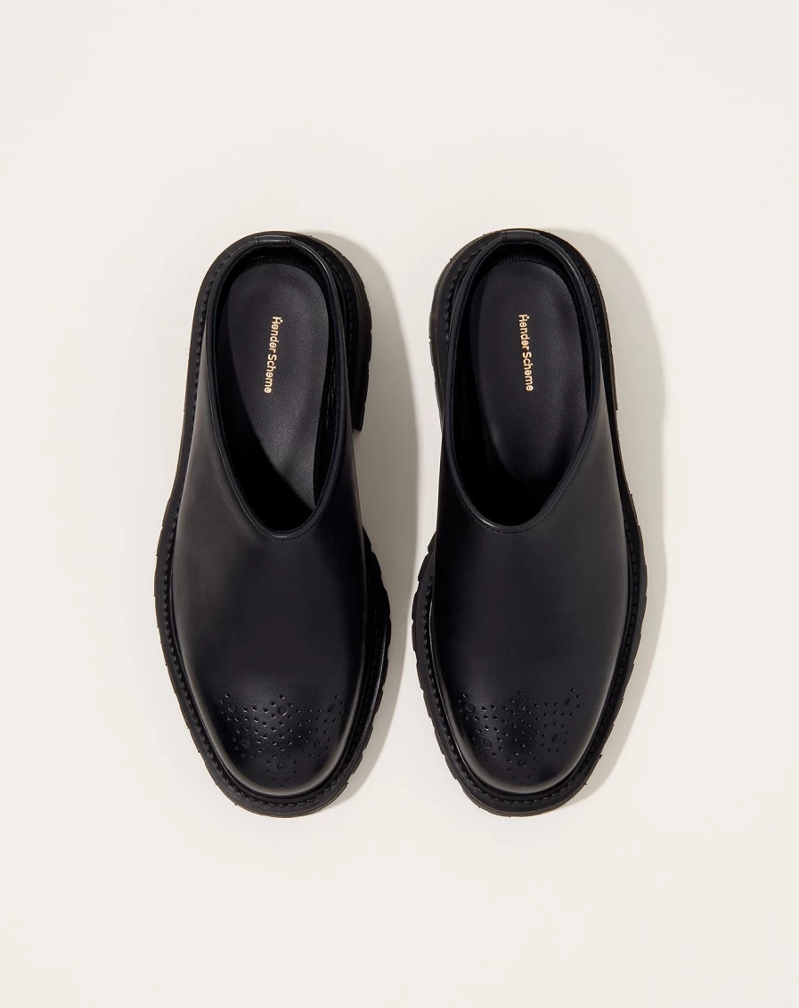 Hender Scheme Commando Mule Black Leather Slip-On Shoes