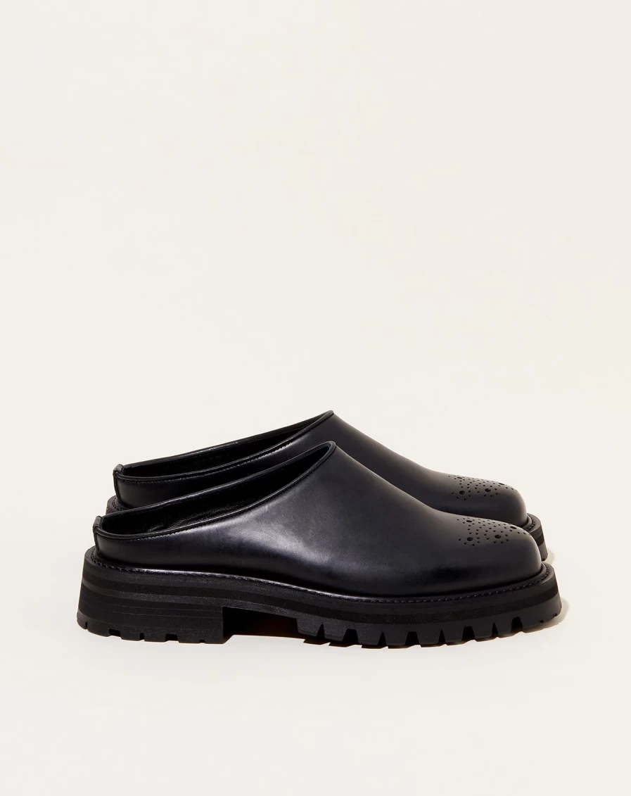 Hender Scheme Commando Mule Black Leather Slip-On Shoes