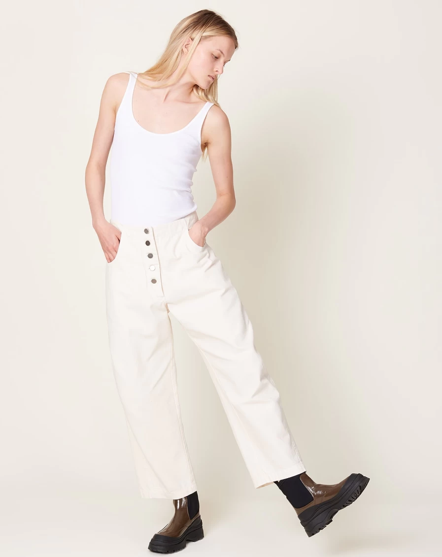 Rachel Comey Elkin Pant - Dirty White High-Waisted Wide-Leg Linen Trousers for Women