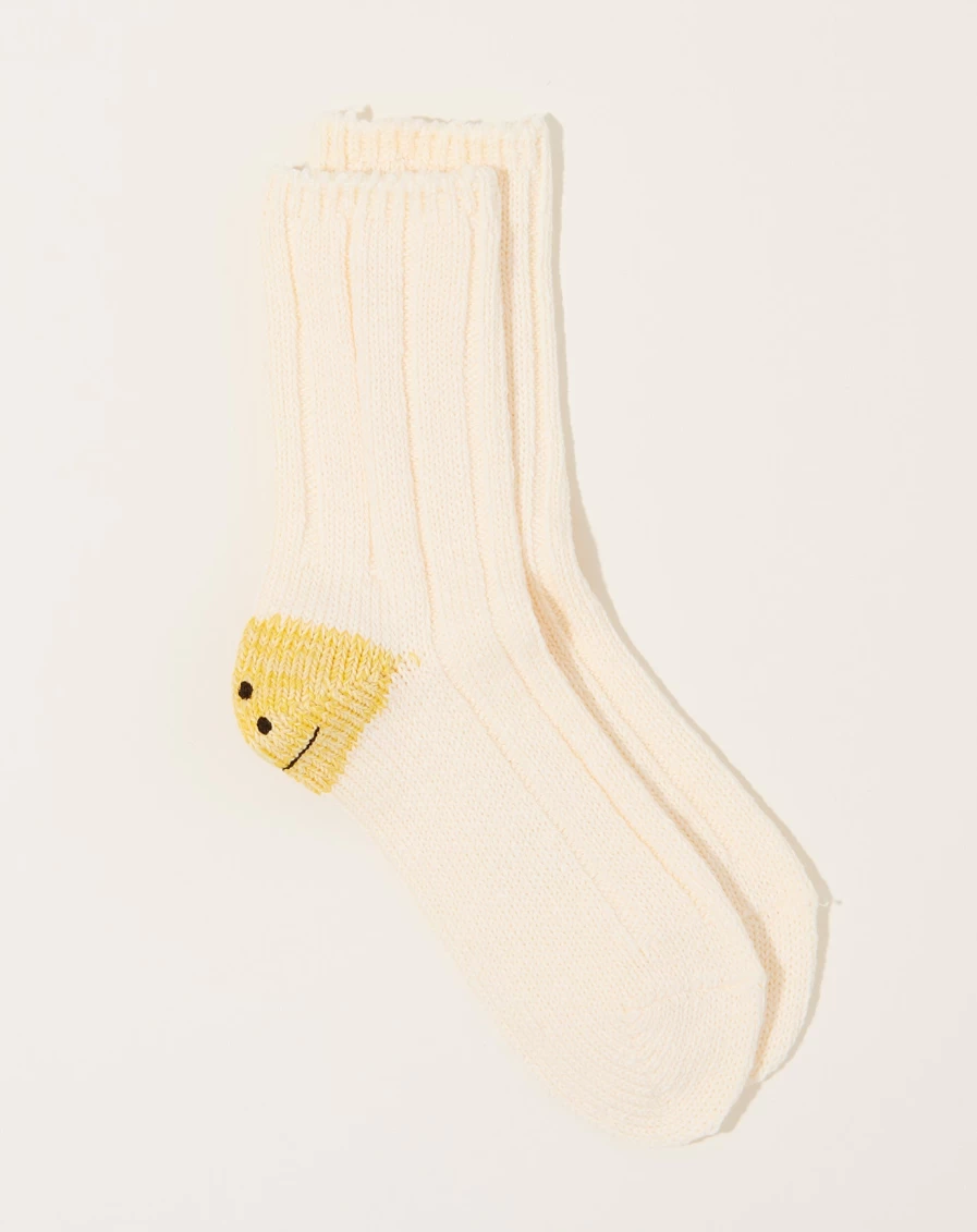 Kapital MA-1 Rainbow Happy Heel Socks White - 56 Yarns Colorful Design