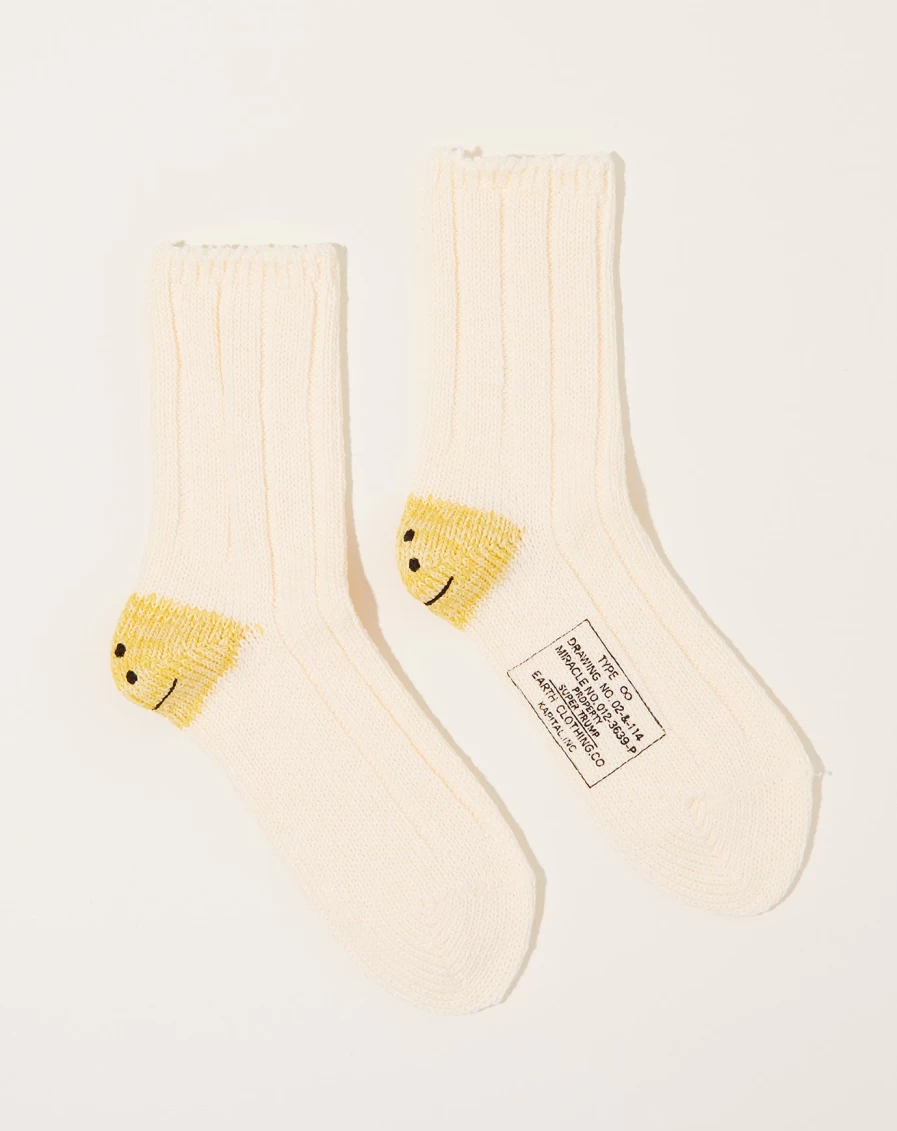 Kapital MA-1 Rainbow Happy Heel Socks White - 56 Yarns Colorful Design