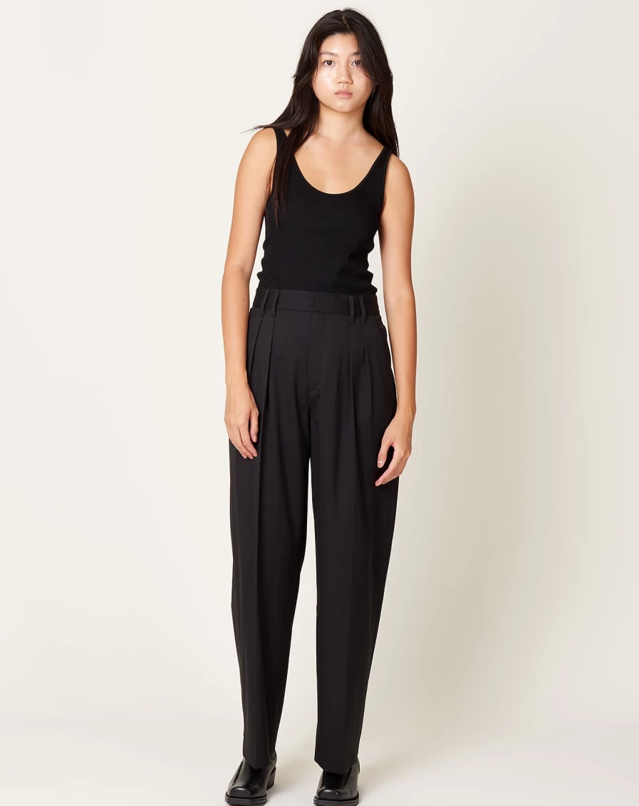 Maria McManus Black Double Pleat Front Trousers for Women - High Waist Office Pants