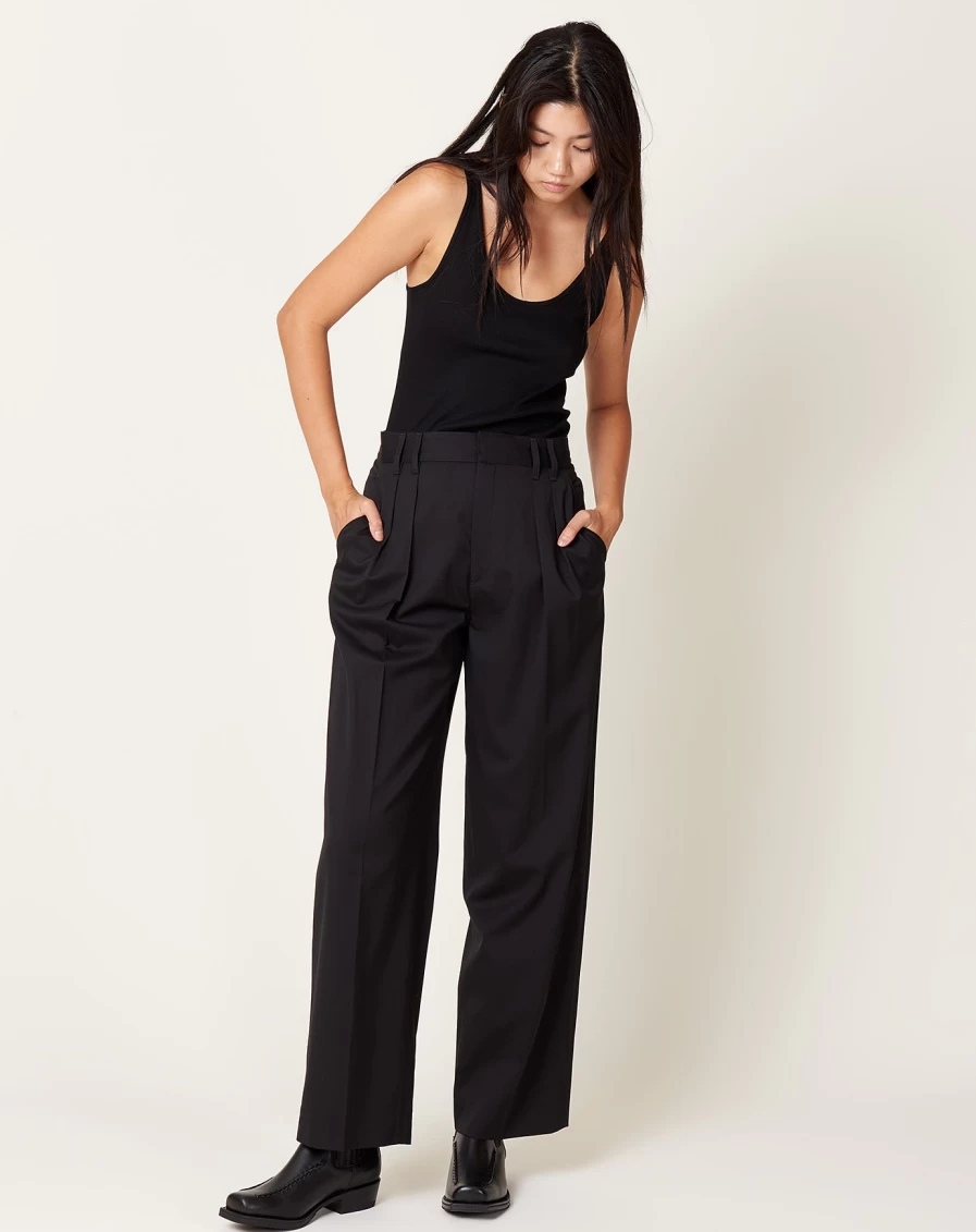 Maria McManus Black Double Pleat Front Trousers for Women - High Waist Office Pants