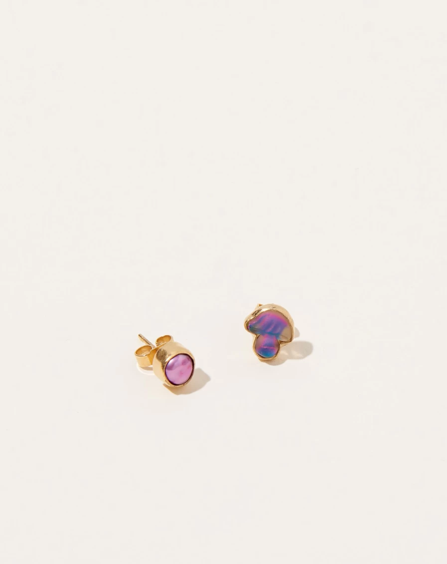 Grainne Morton Unique Pink Mushroom Pearl Stud Earrings Mismatched Vintage Design