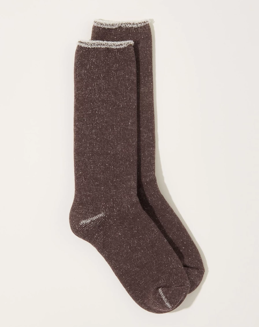 Nishiguchi Kutsushita Cotton Wool Blend Socks in Mocha Brown - Warm and Comfortable Pile Lining
