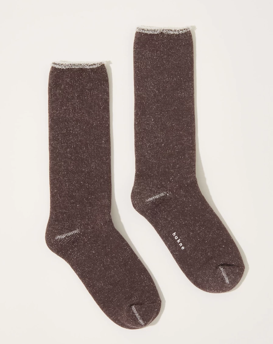 Nishiguchi Kutsushita Cotton Wool Blend Socks in Mocha Brown - Warm and Comfortable Pile Lining