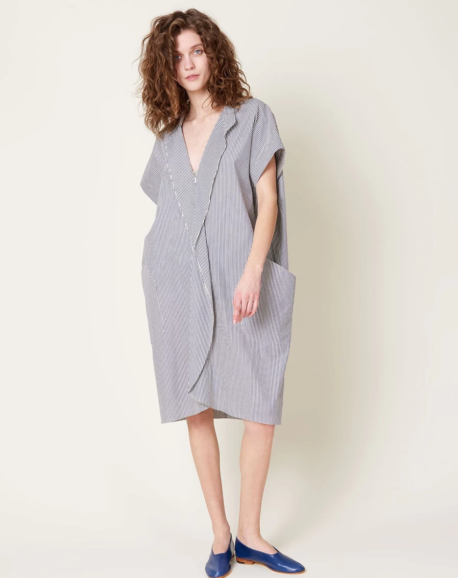 Zero + Maria Cornejo Fin Gaban Indigo Striped Summer Dress
