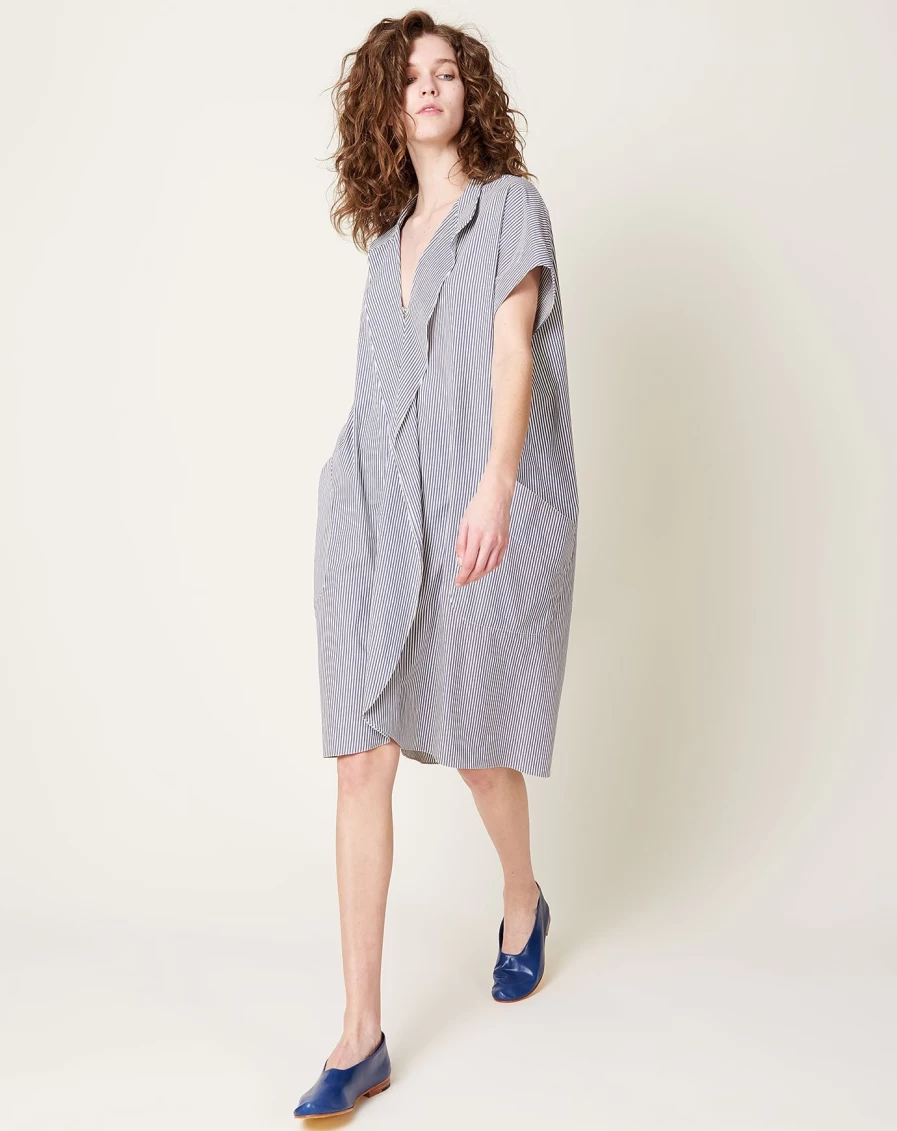 Zero + Maria Cornejo Fin Gaban Indigo Striped Summer Dress