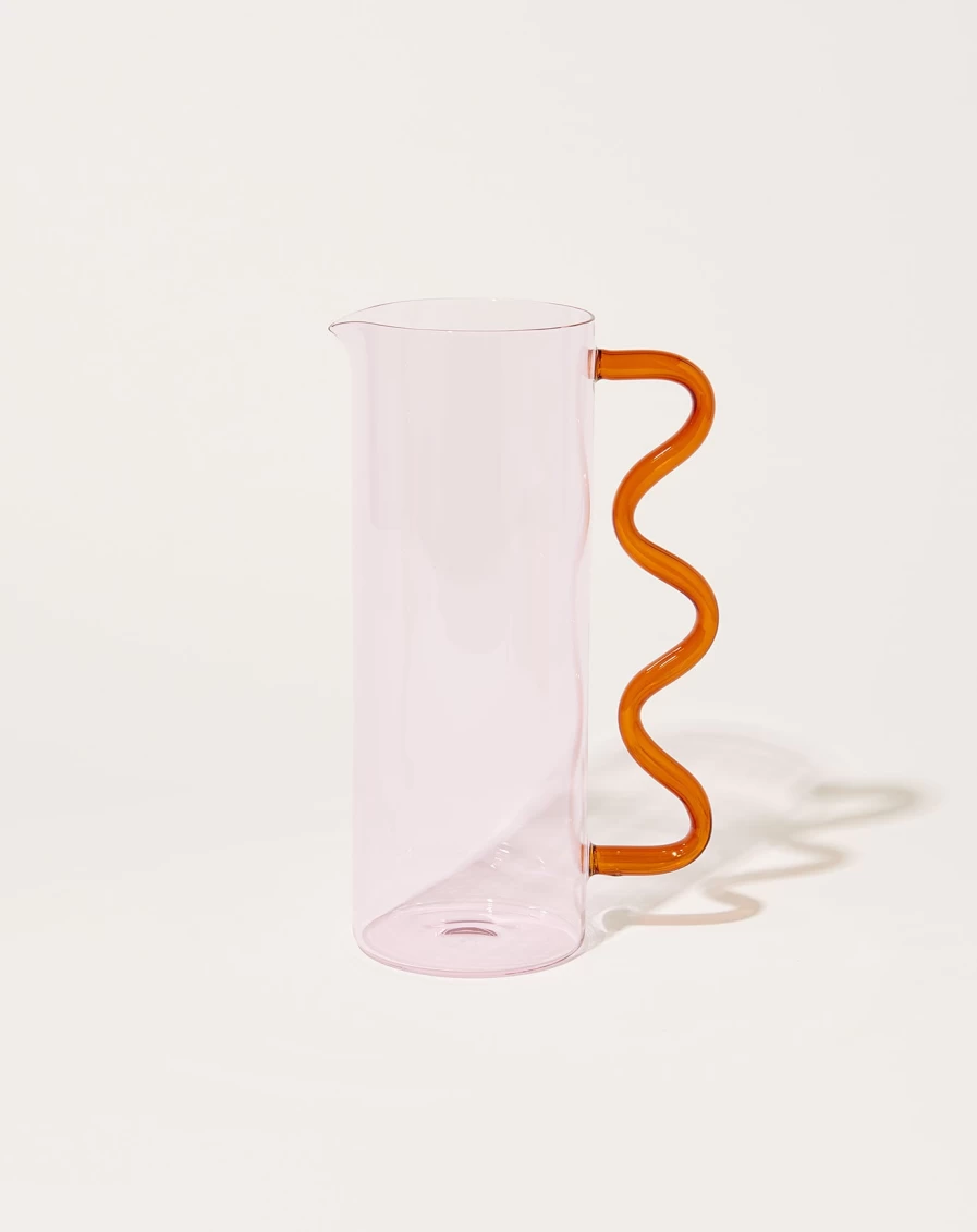 "Sophie Lou Jacobsen Pink Wave Pitcher With Amber Accent – Stylish Glass Pitcher"