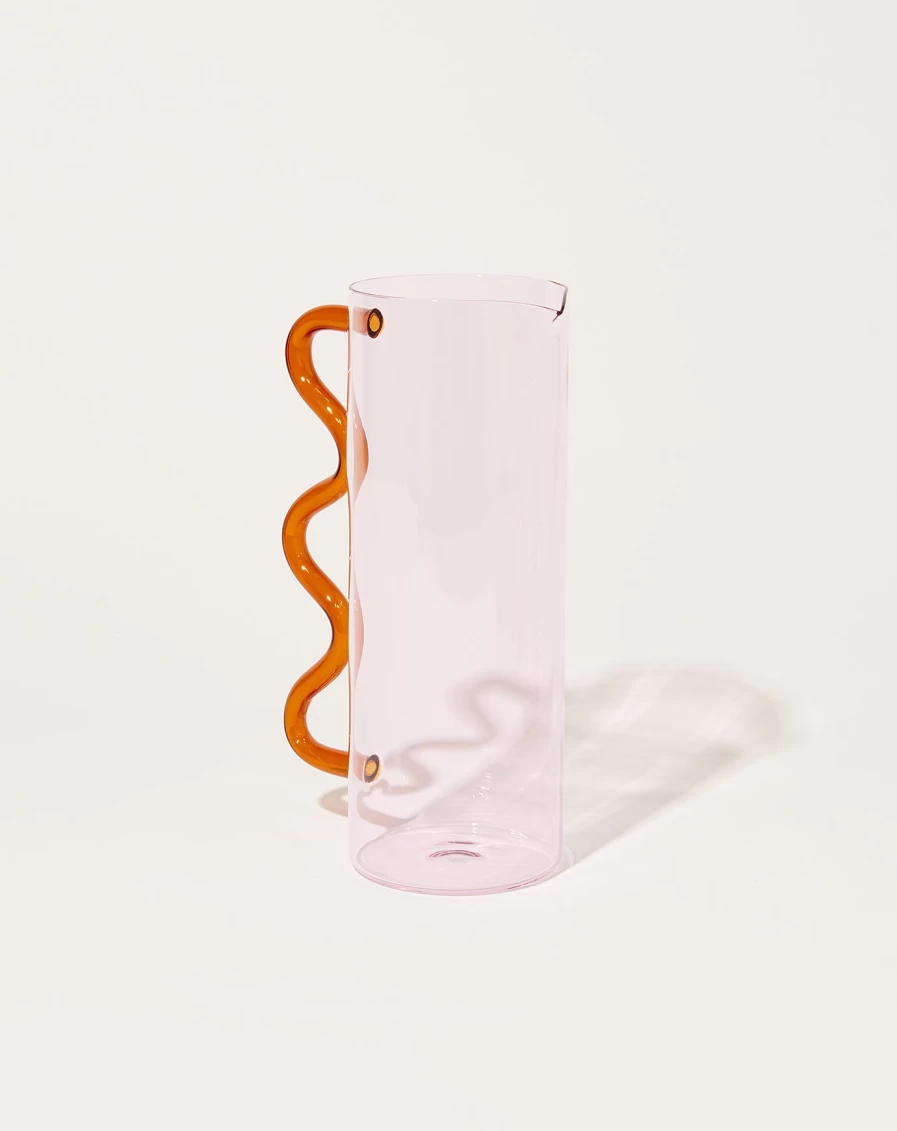 "Sophie Lou Jacobsen Pink Wave Pitcher With Amber Accent – Stylish Glass Pitcher"
