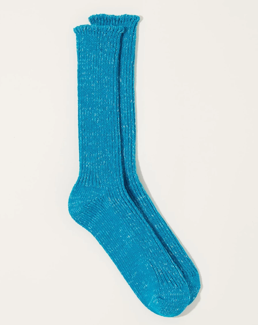 Nishiguchi Kutsushita Organic Hemp Cotton Ribbed Socks - Ocean Blue Comfort Ankle Socks