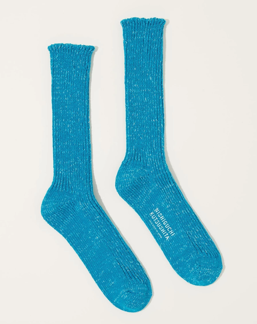 Nishiguchi Kutsushita Organic Hemp Cotton Ribbed Socks - Ocean Blue Comfort Ankle Socks