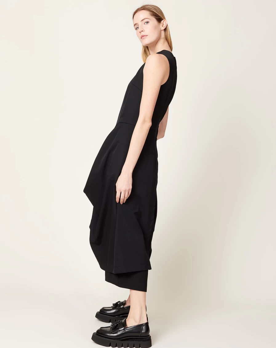 Comme des Garçons Wool Black Button Drape Dress