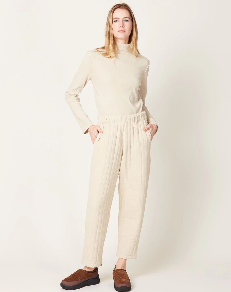 Black Crane Ivory Quilted Comfort Easy Pants for Women - Soft Relaxed Fit Lounge Trousers