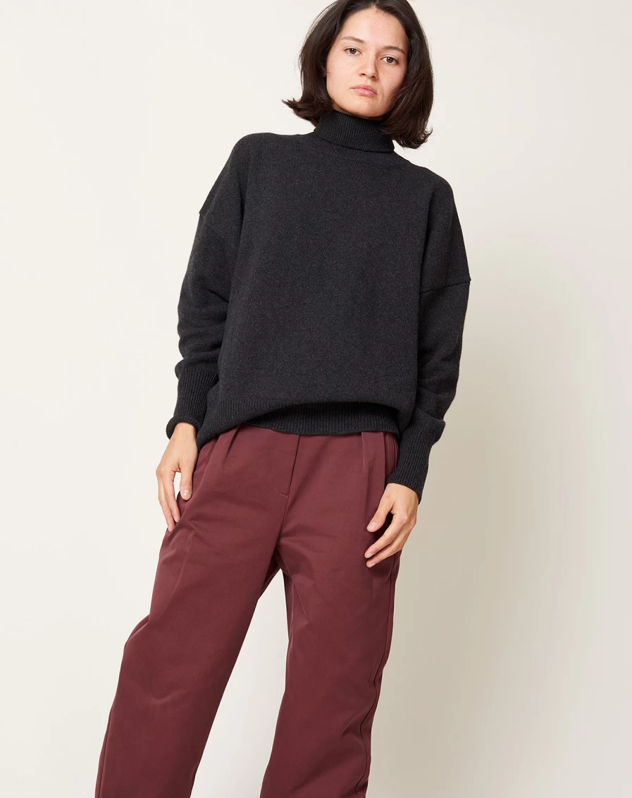 Skall Studio Dello Dark Grey Melange Turtleneck Sweater Women's Organic Cotton Knitwear