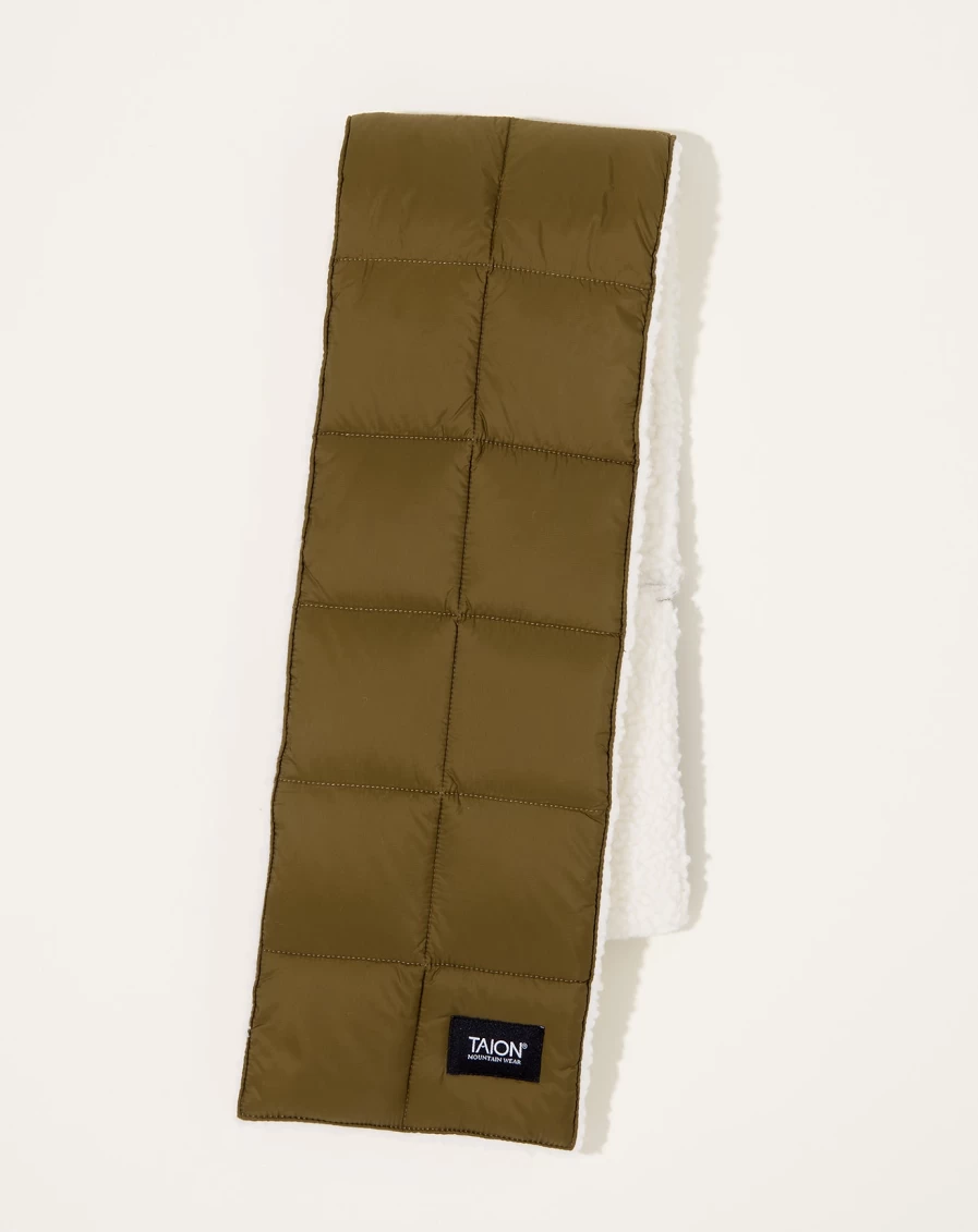 Taion Reversible Mountain Down Jacket with Boa Scarf - Olive & Ivory Waterproof Winter Coat