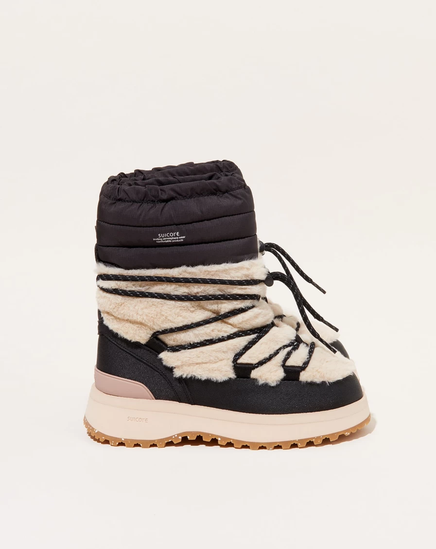 Suicoke Bower-Ab Hi-Fur Boots in Black & Beige - Premium Winter Footwear