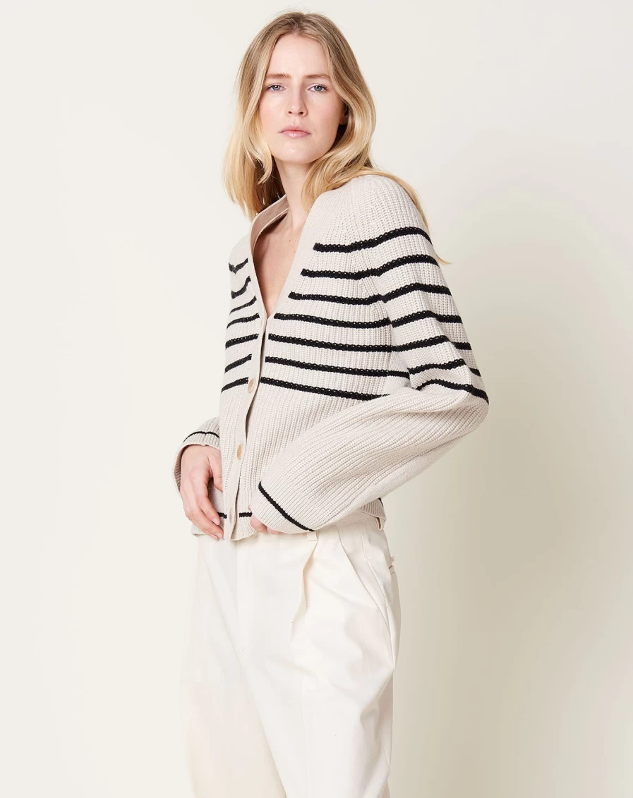 Maria McManus Cocoon Split Sleeve Cardigan - Cream & Black Striped Knit Sweater