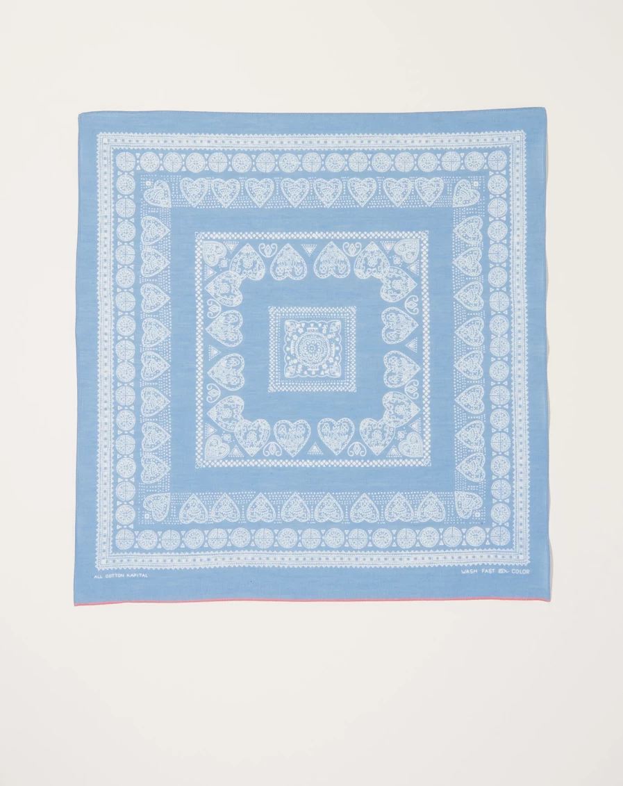 Kapital Sax Blue Henna Cube Print Bandana Scarf