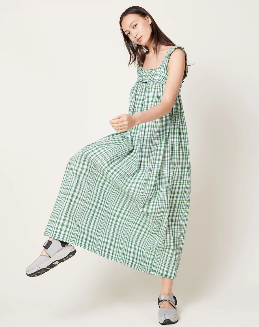"Kowtow Orchard Dress - Sustainable Organic Cotton Field Check Pattern Women's Wear"