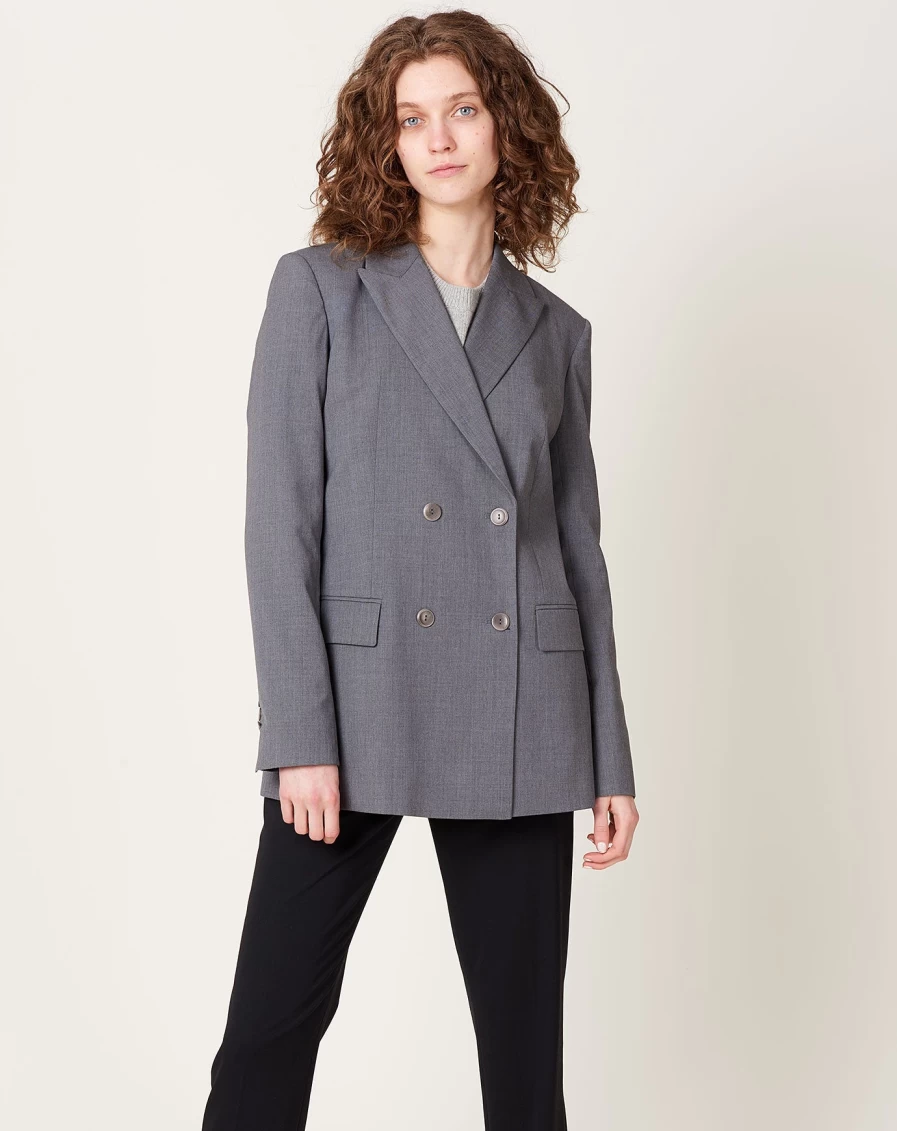 Maria McManus Medium Heather Grey Double Breasted Blazer for Women - Classic Tailored Formal Jacket