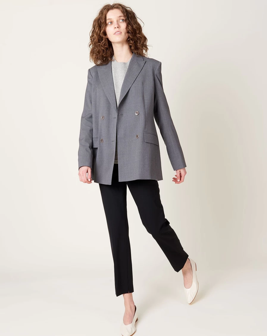 Maria McManus Medium Heather Grey Double Breasted Blazer for Women - Classic Tailored Formal Jacket