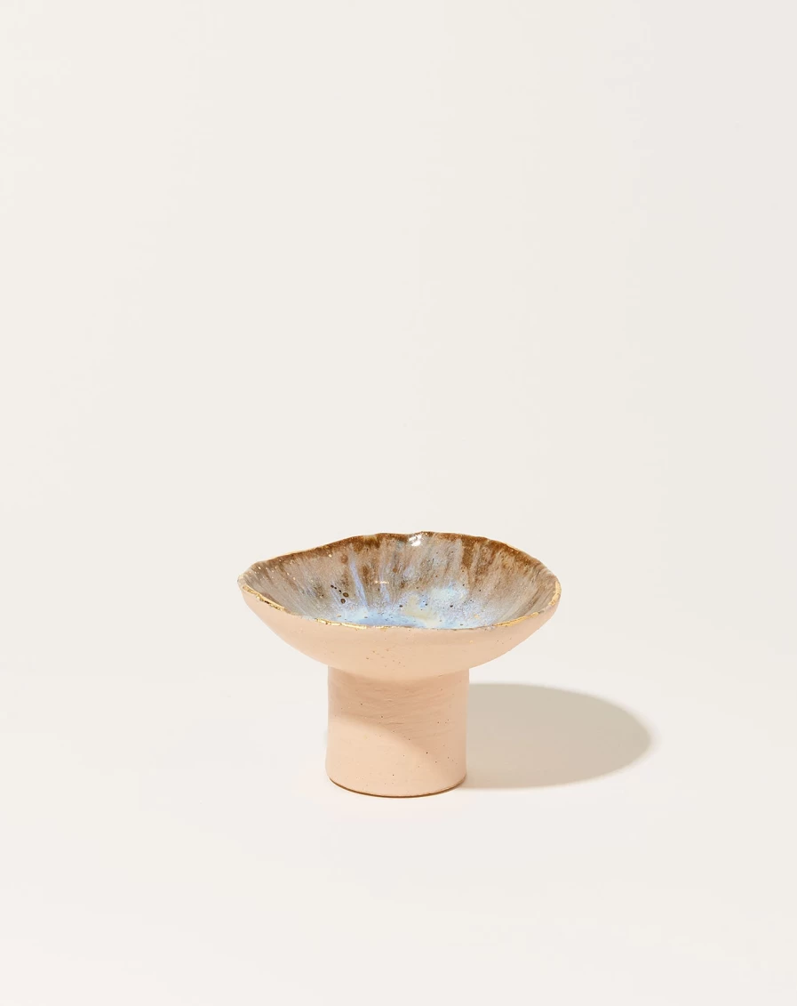 Minh Singer Small Pedestal Bowl - Light Dancing On Water Design - Icelandic Inspired Ceramic Decor