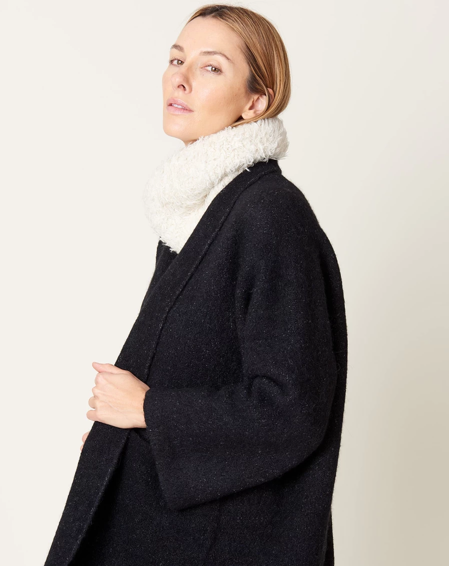 Lauren Manoogian Raw White Marl Ribbed Sherpa Cowl Neck Sweater
