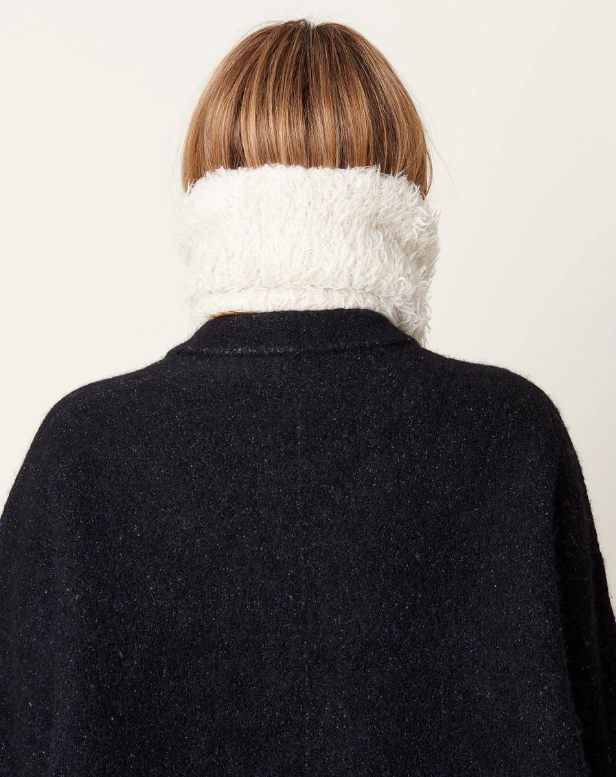 Lauren Manoogian Raw White Marl Ribbed Sherpa Cowl Neck Sweater