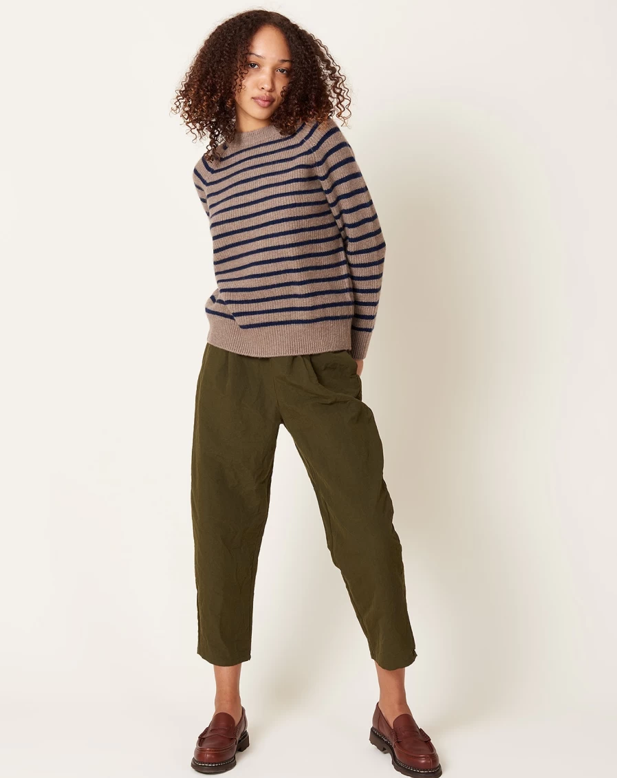 Demylee Non-Dye Beige & Bright Navy Striped Sweater - Soft Cotton Knit Top
