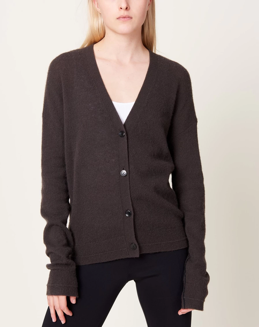 Maria McManus Featherweight Boyfriend Cardigan - Chocolate & Black Cozy Knit Sweater