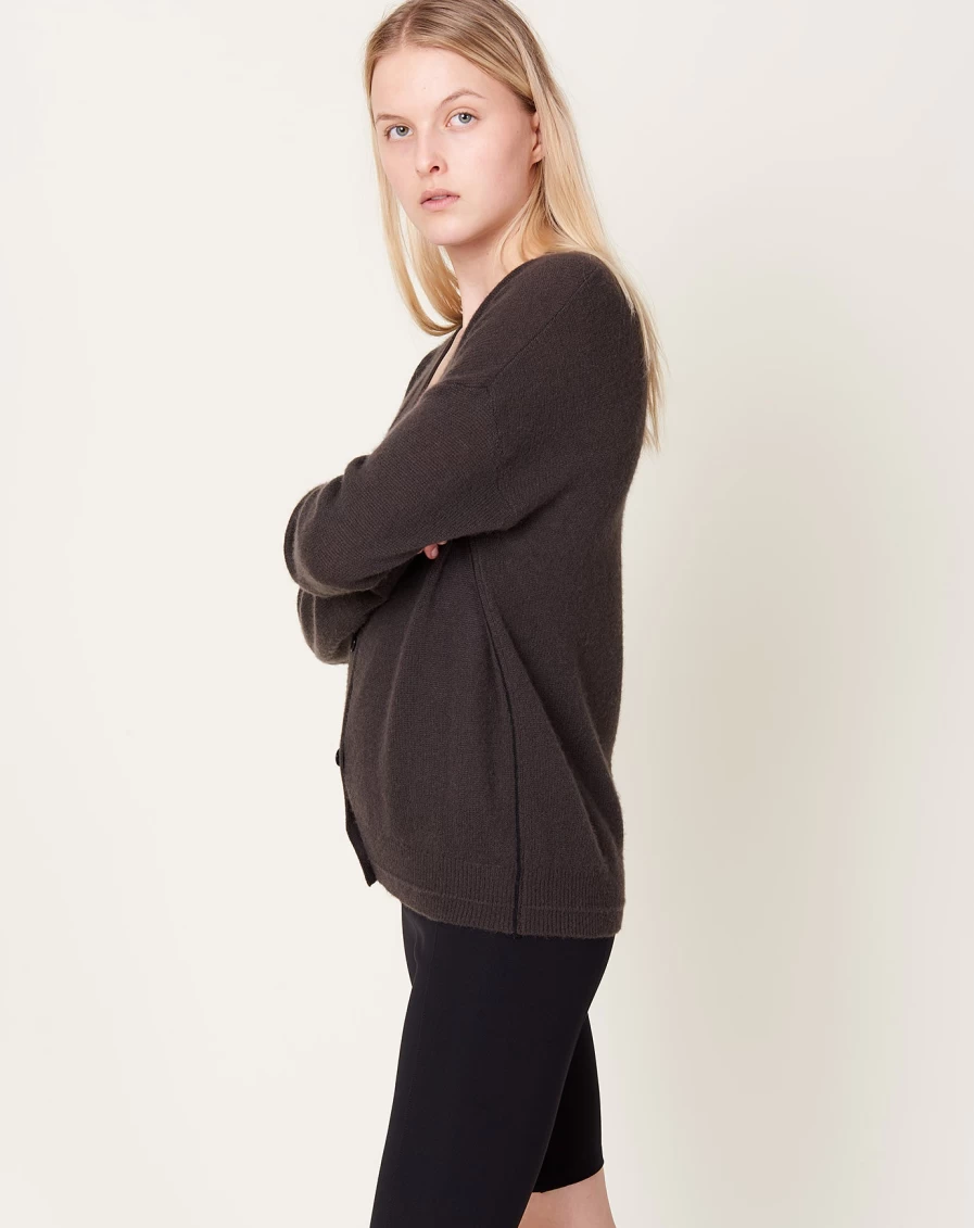 Maria McManus Featherweight Boyfriend Cardigan - Chocolate & Black Cozy Knit Sweater